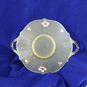 Plate Hand Painted Florals on Underside Frosted Matte Finish Dbl Handles Vintage